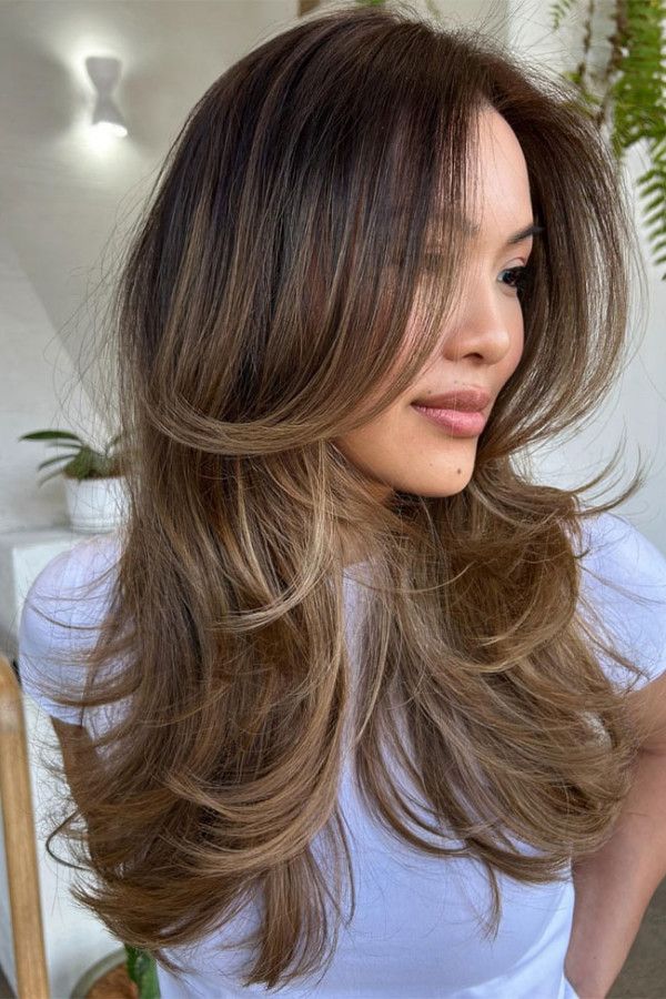 Dark Brown With Caramel Balayage Visual Idea — Haircuts for Long Faces