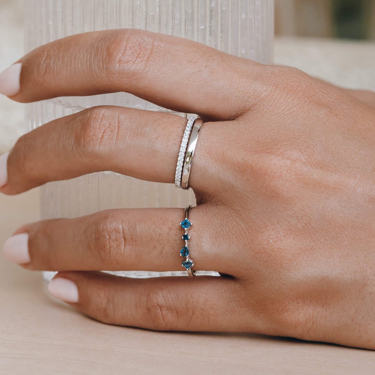 Elegant Twisted Silver Band Detail — Silver Ring Stack