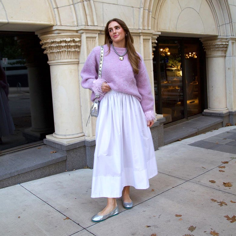 Soft Pastels with Maxi Skirt and Silver Ballet Flats Soft Pastels with Maxi Skirt and Silver Ballet Flats — Ballet Flats Outfits