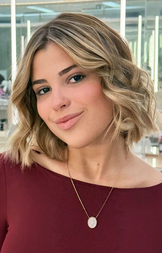 Blunt Blonde Bob With Honey Balayage — Wavy Bob