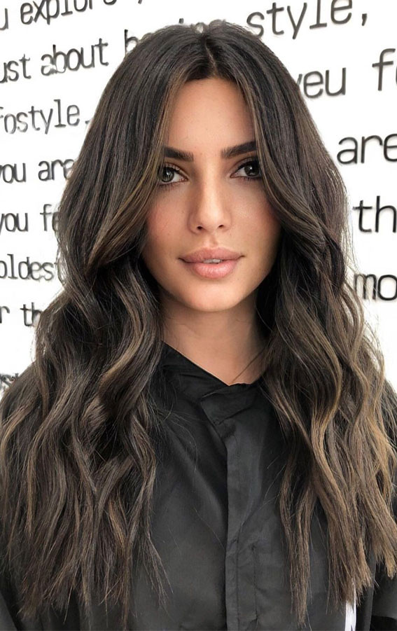 Dark Brown With Golden Brown Balayage — Dark Brown Hair