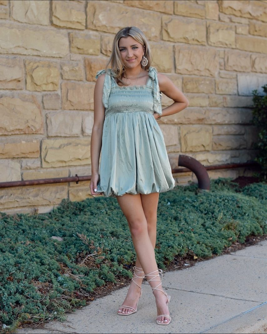 Charming Sage Green Babydoll Dress with Smocked Bodice Charming Sage Green Babydoll Dress with Smocked Bodice — Graduation Party Outfits