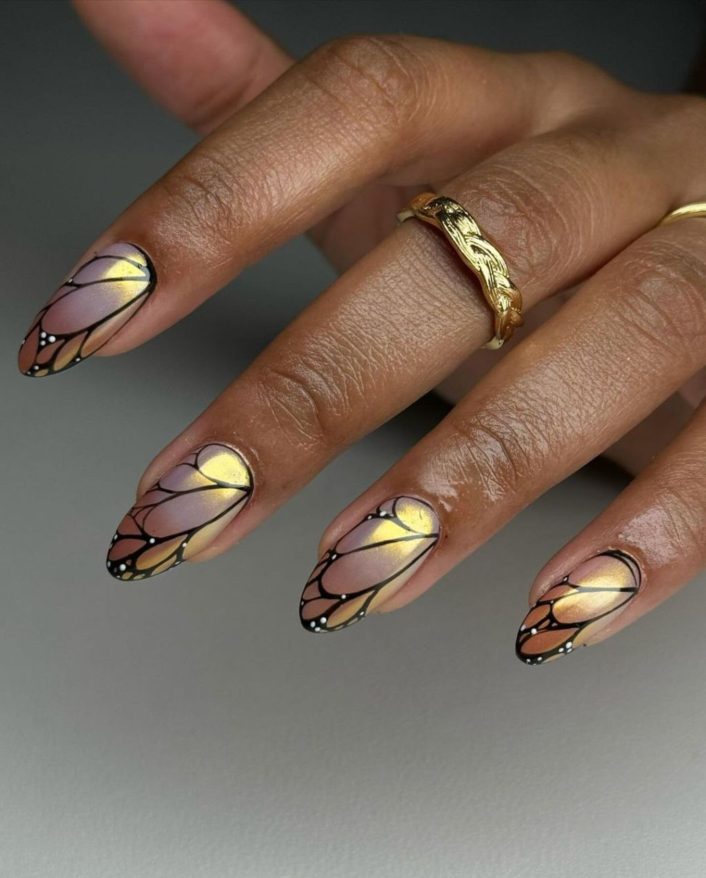 Airbrushed Butterfly Wing Satin Almond Airbrushed Butterfly Wing Satin Almond — Butterfly Nails