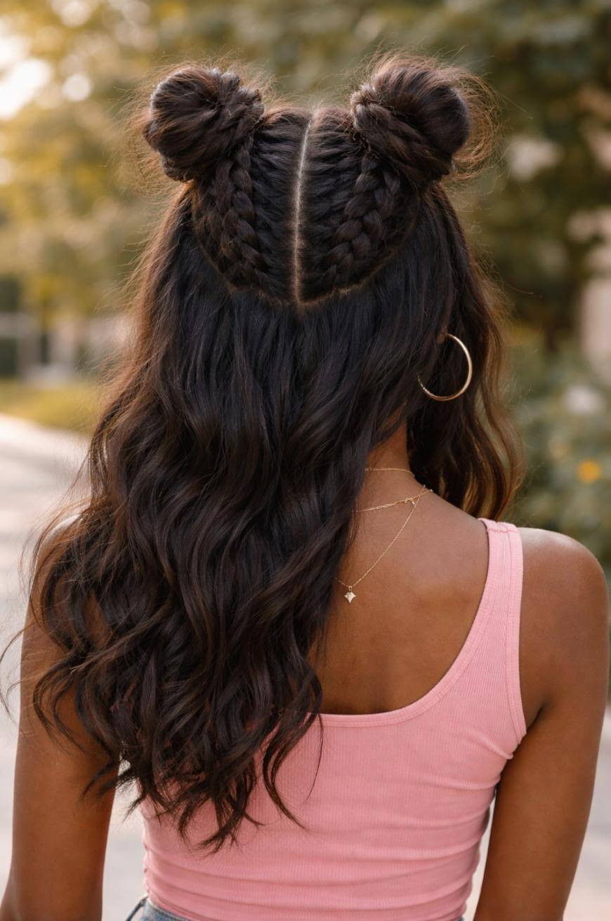 Heart-Shaped Braids into Space Buns — Space Buns Natural Hair