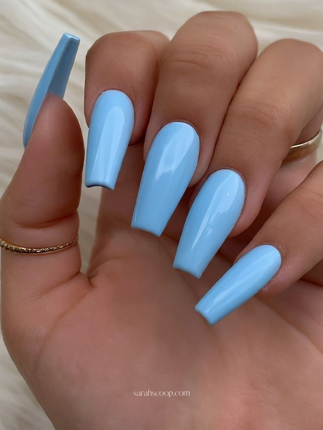 Bright Opaque Light Blue Coffin Nails Bright Opaque Light Blue Coffin Nails — Long Coffin Nails
