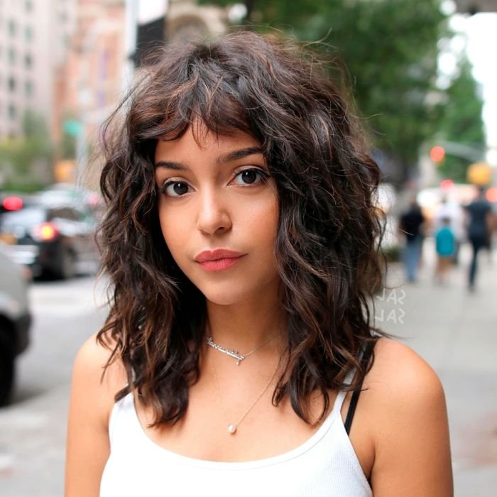 Casual White Tank Top with Silver Pendant Casual White Tank Top with Silver Pendant — Curly Bangs