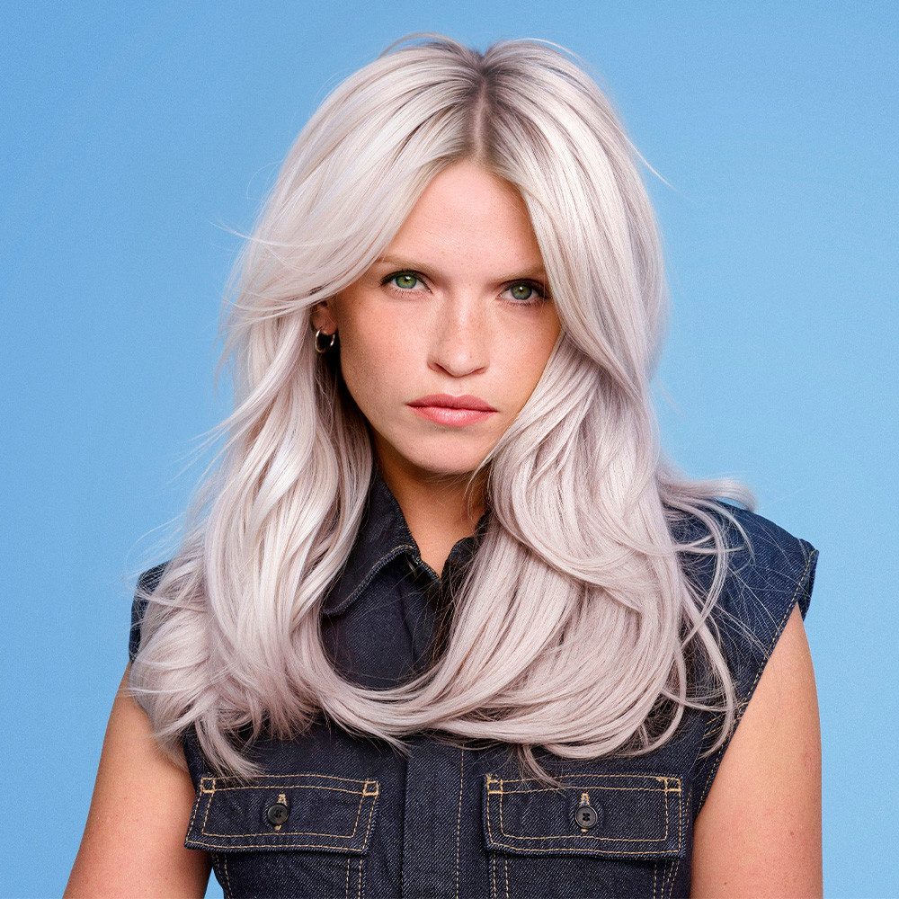 Icy Platinum Blowout With Middle Part — Platinum Blonde