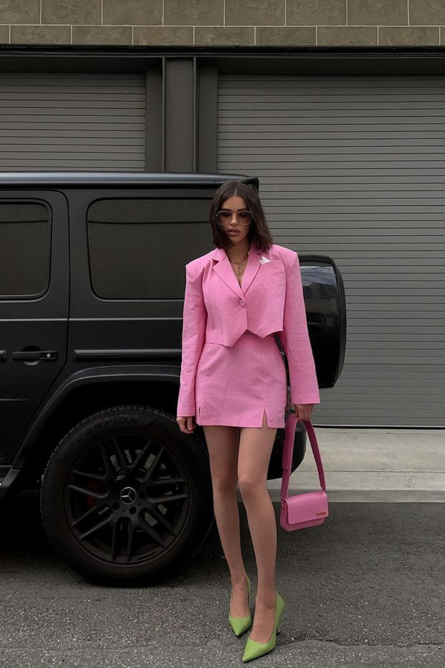 Pink Linen Set with Lime Green Heels — Barbiecore Outfits