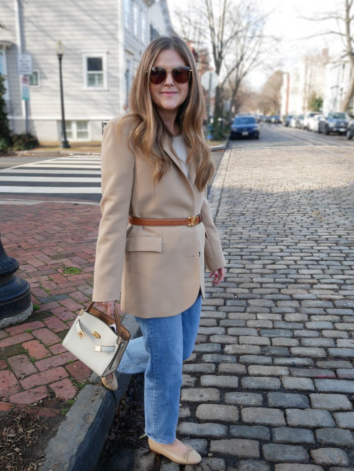 Polished Camel Blazer with Belted Waist — Blazer Outfits
