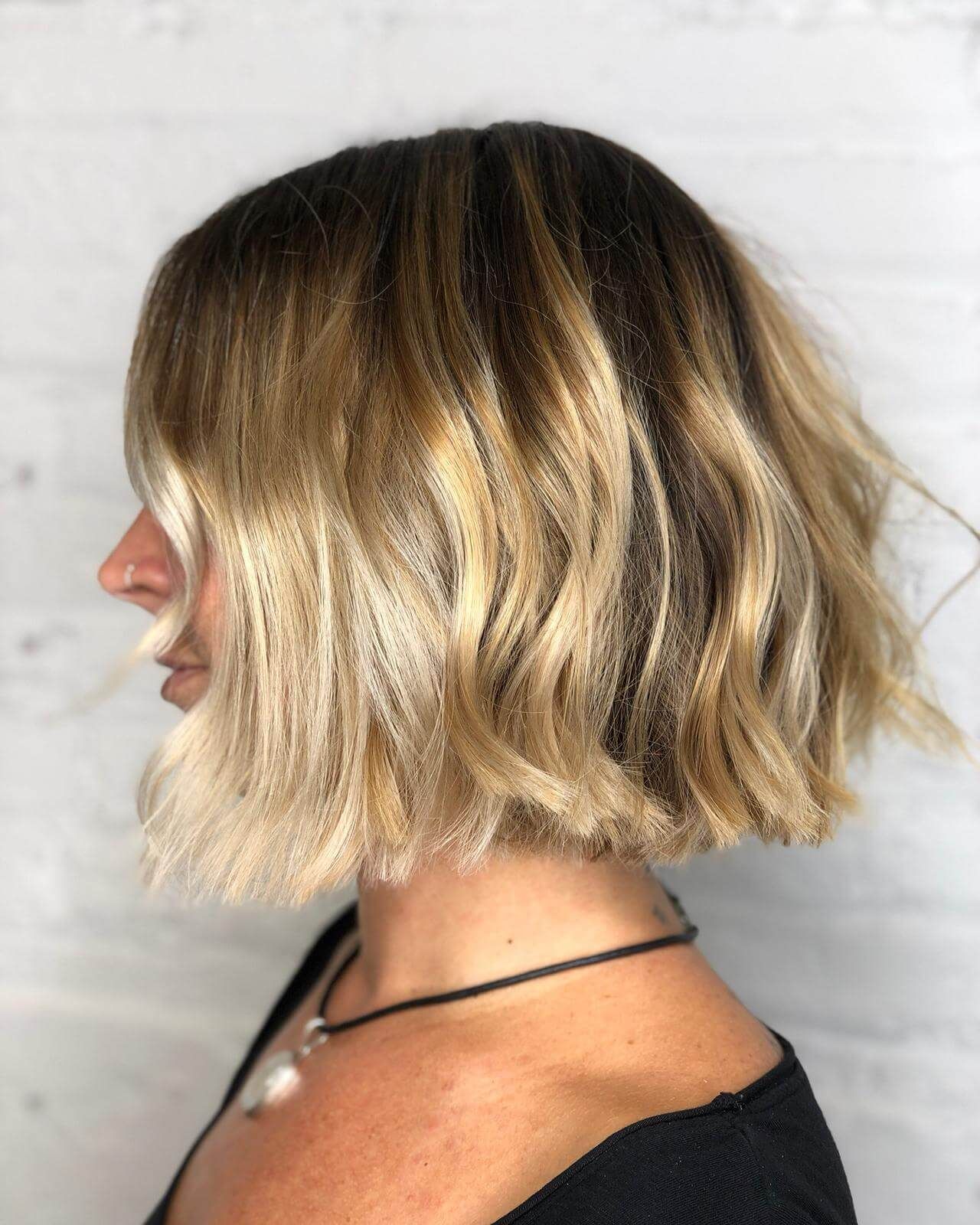 Chin Length Balayage Bob With Blunt Bangs — Short Haircuts
