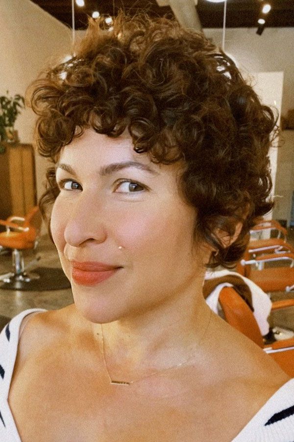 Natural Curly Pixie With Bangs