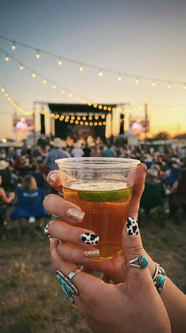 Glitter Glossy Visual Idea — Country Concert Nails