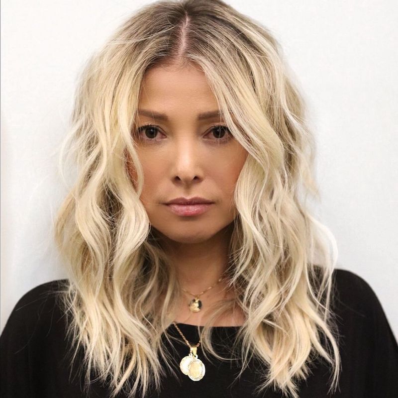 Ash Blonde Lob With Root Shadow Ash Blonde Lob With Root Shadow — Hair Color for Olive Skin