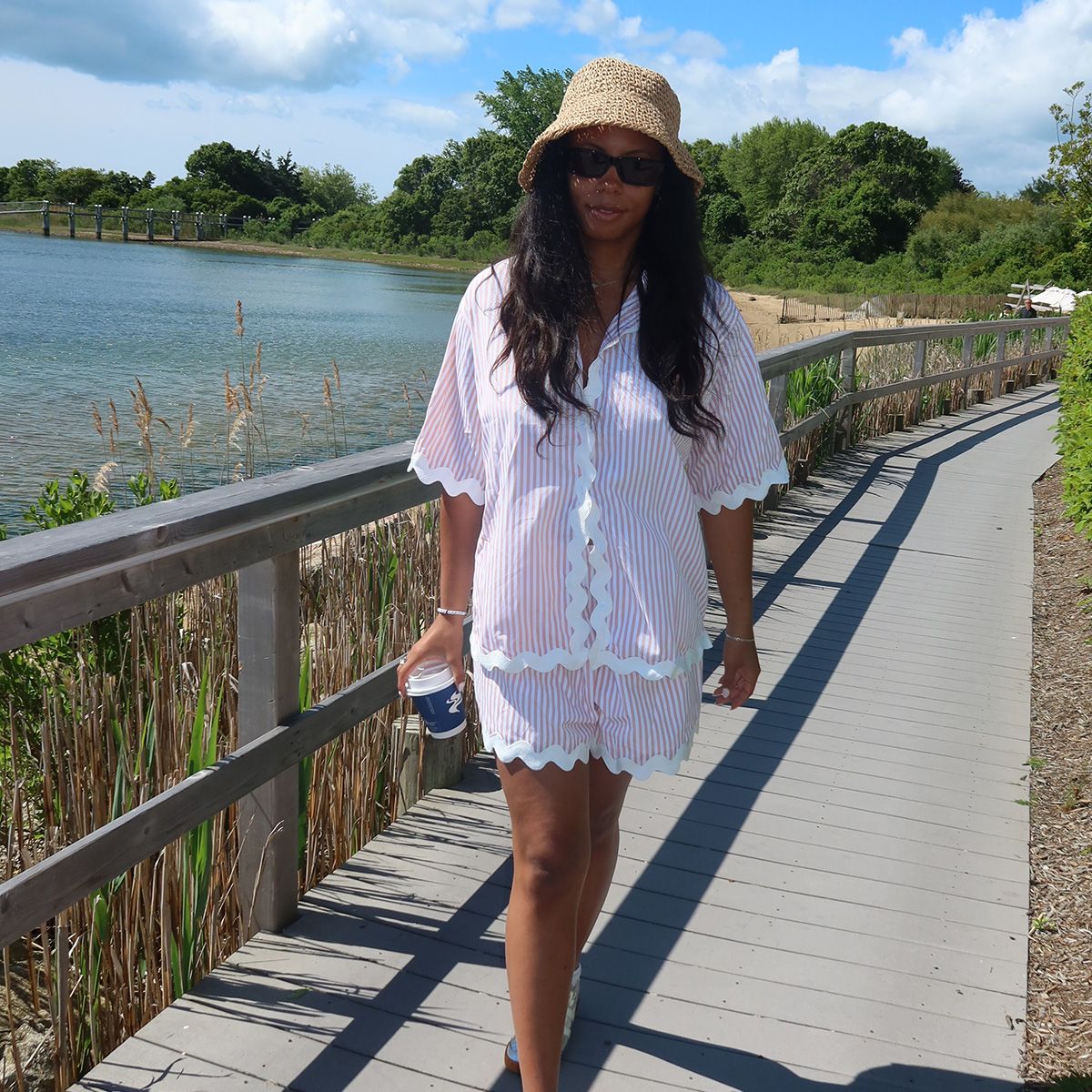 Pink Striped Pajama Set for Casual Comfort — Hamptons Outfits