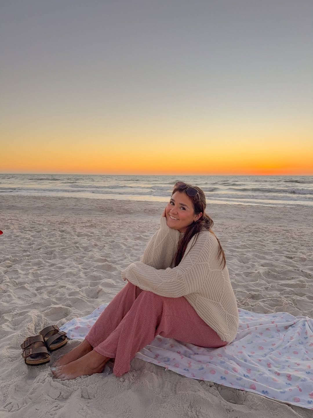 Chunky Knit Sweater with Striped Pants — Pinterest Girl Outfits