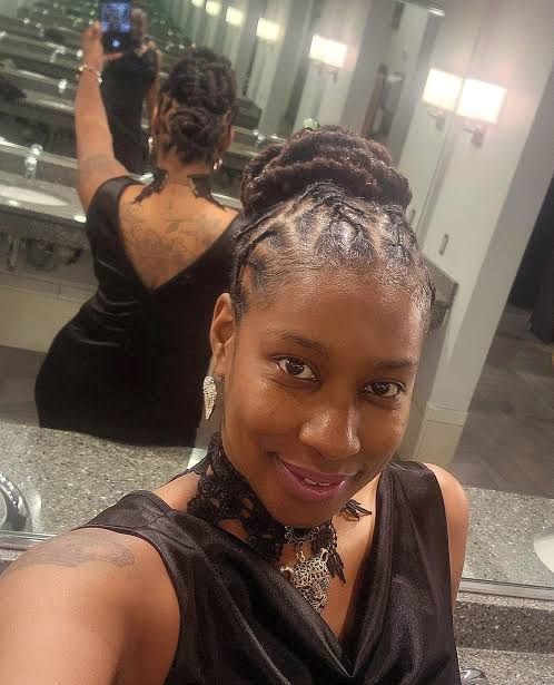 Black Coily Updo with Scalp Braids — Loc Bun