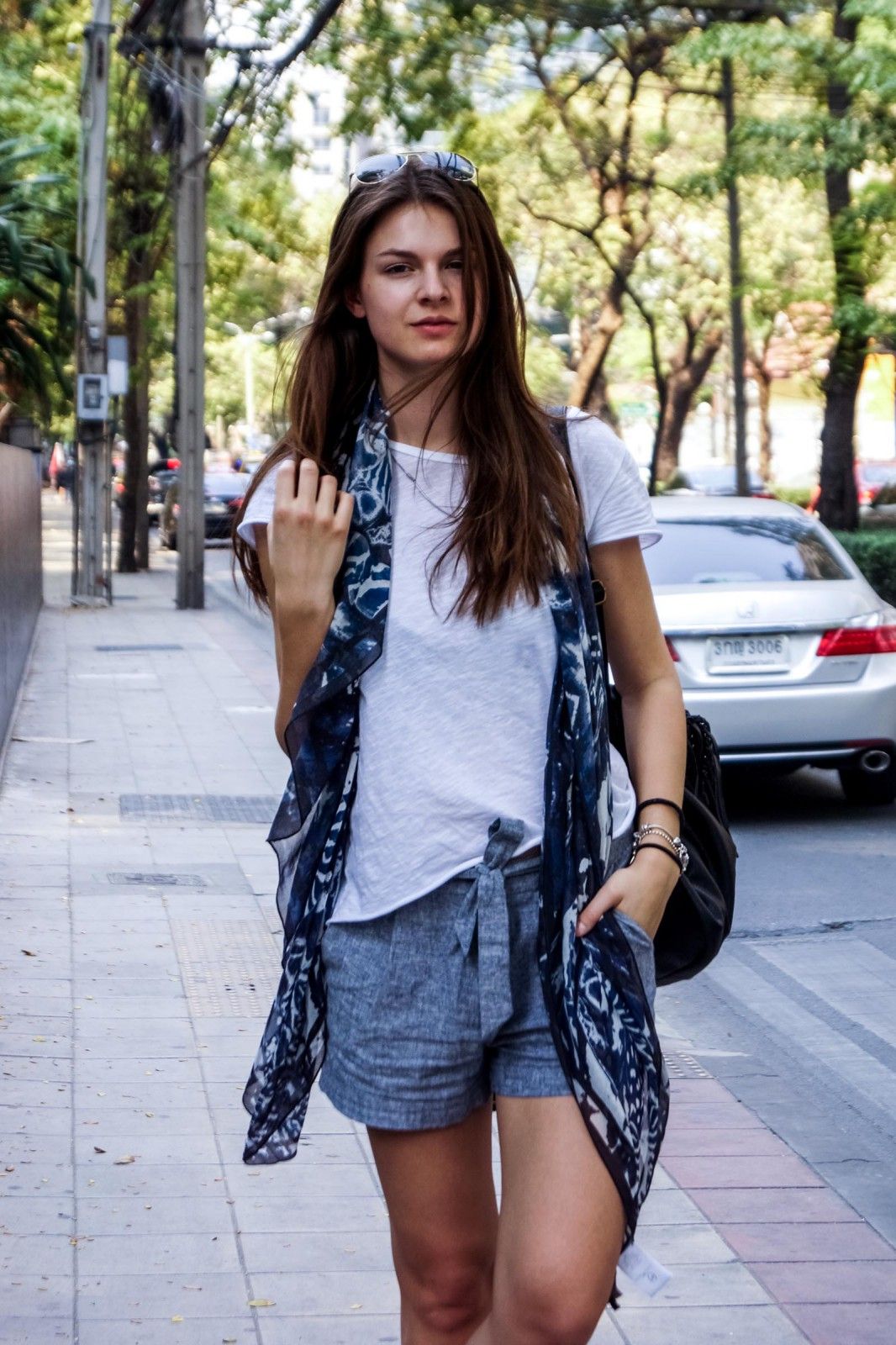 Scarf and Linen Shorts for Bangkok City Exploration — Thailand Outfits