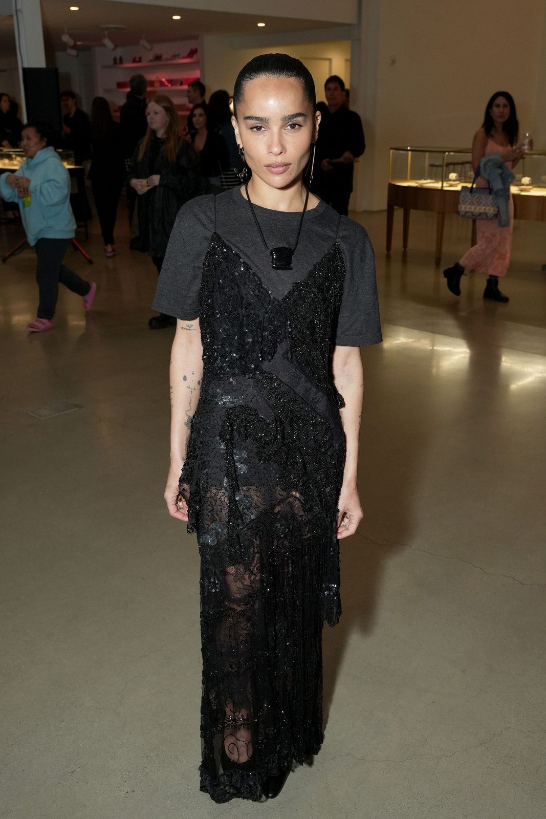 Evening Glamour: Sequin Slip Dress Over Grey Tee Slip Dress Over T Shirt