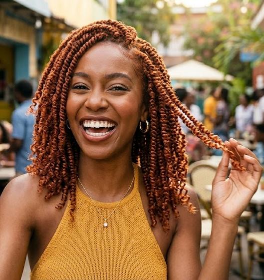 Short Collarbone Copper Red Curly Twists — Passion Twists