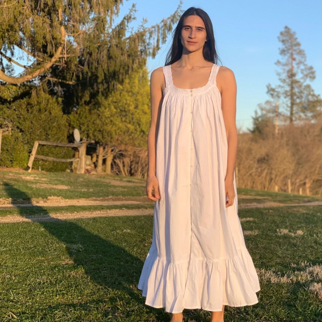White Cotton Nightgown for Sleep and Lounge — House Dresses