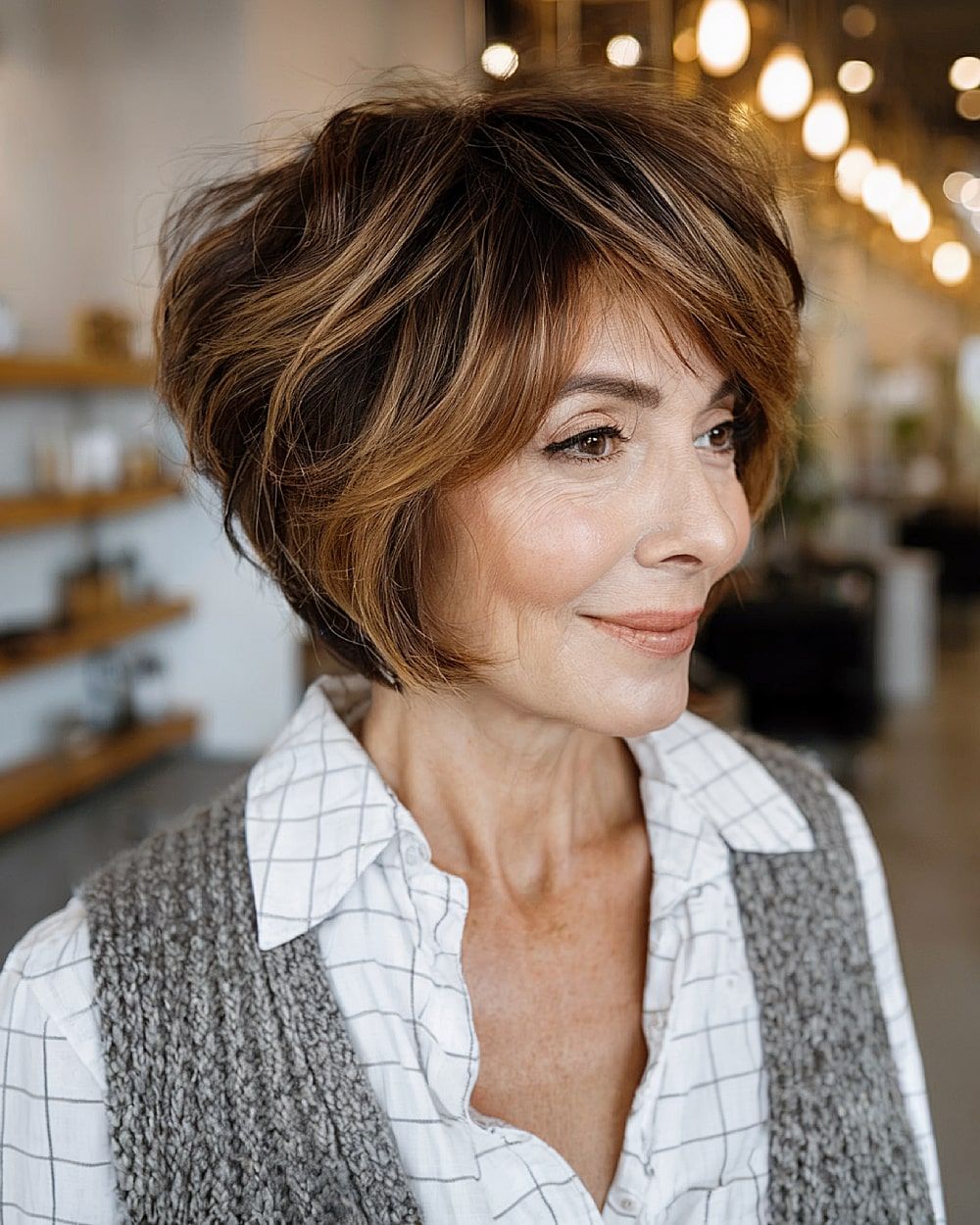 Textured Dark Brown Stacked Bob Textured Dark Brown Stacked Bob — Inverted Bob