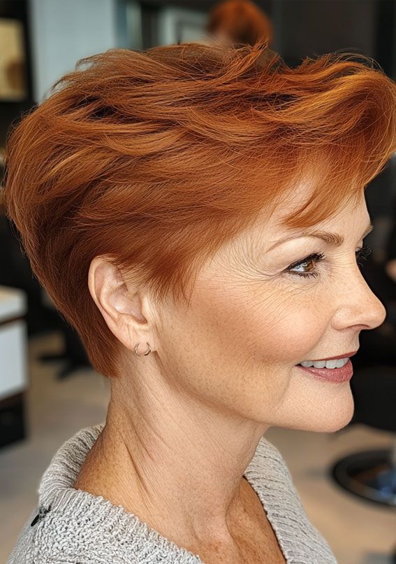 Ear Voluminous Fiery Copper Pixie Ear Voluminous Fiery Copper Pixie — Pixie Cut for Women Over 60
