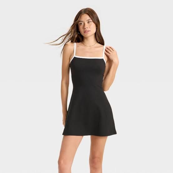 Black Mini Skater Dress with Contrast Trim for Casual Wear Skater Dresses