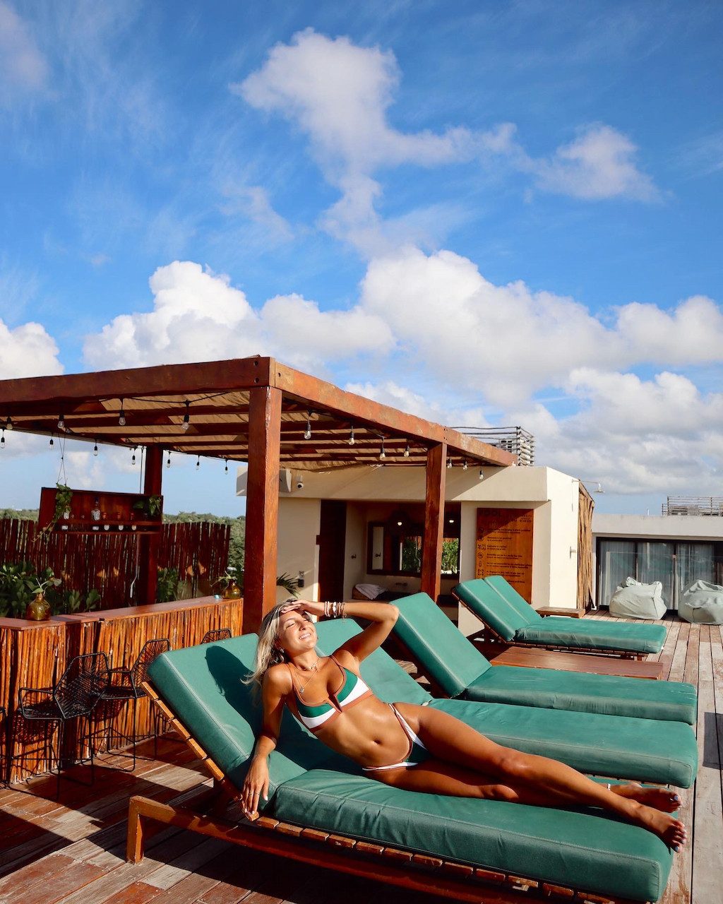 Relaxed Green and White Bikini for Summer Pool Days — Tulum Outfits