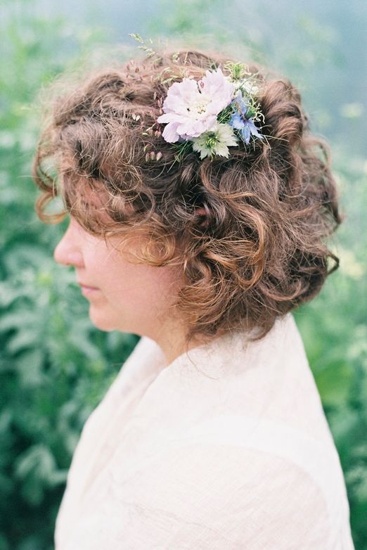 Chin-Length Curls with Floral Accent — Wedding Hairstyles with Flowers