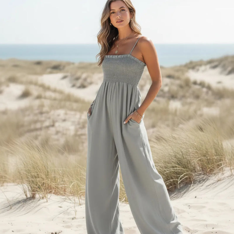 Beachside Ease: Smocked Bodice Wide-Leg Jumpsuit — Jumpsuit Outfits