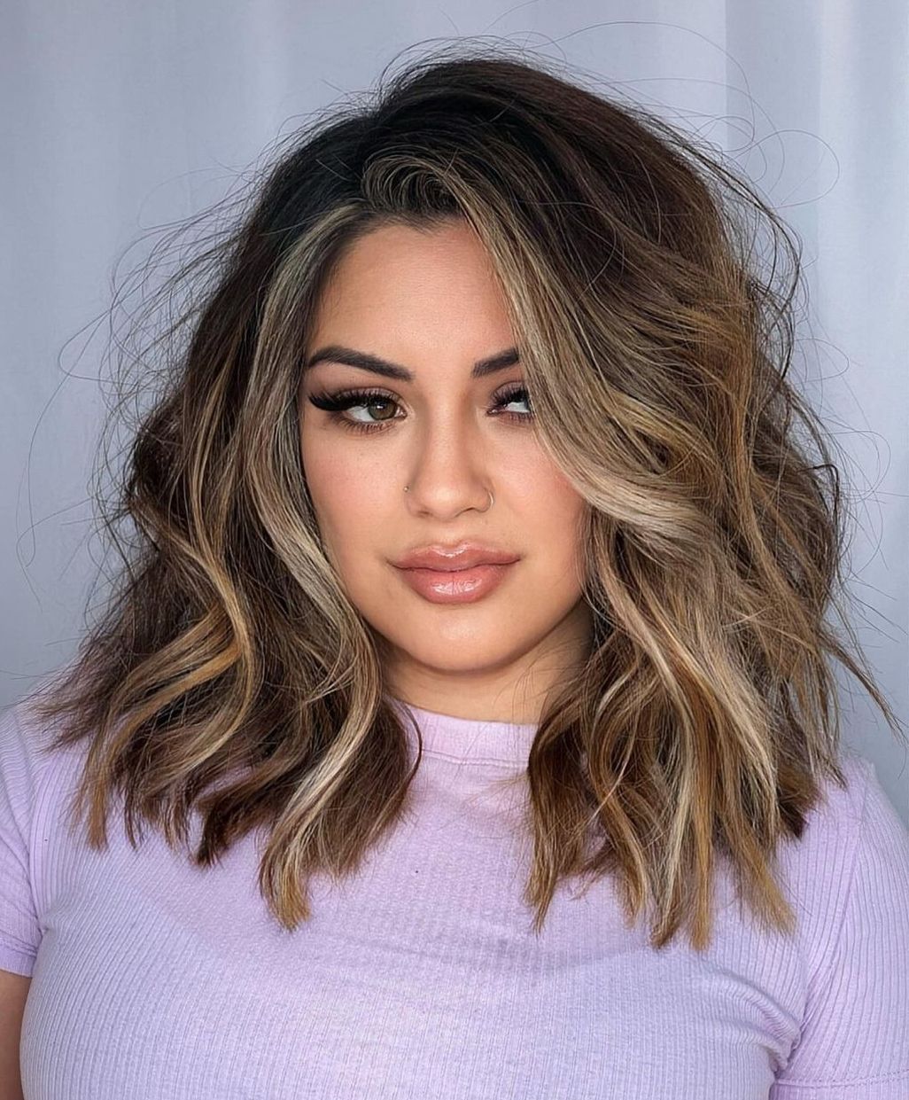 Layered Lob With Voluminous Balayage Waves — Family Photo Hairstyles