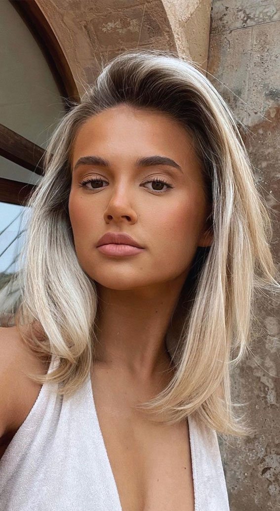 Platinum Blonde Sleek Lob With Side Part Platinum Blonde Sleek Lob With Side Part — Side Part Hairstyles