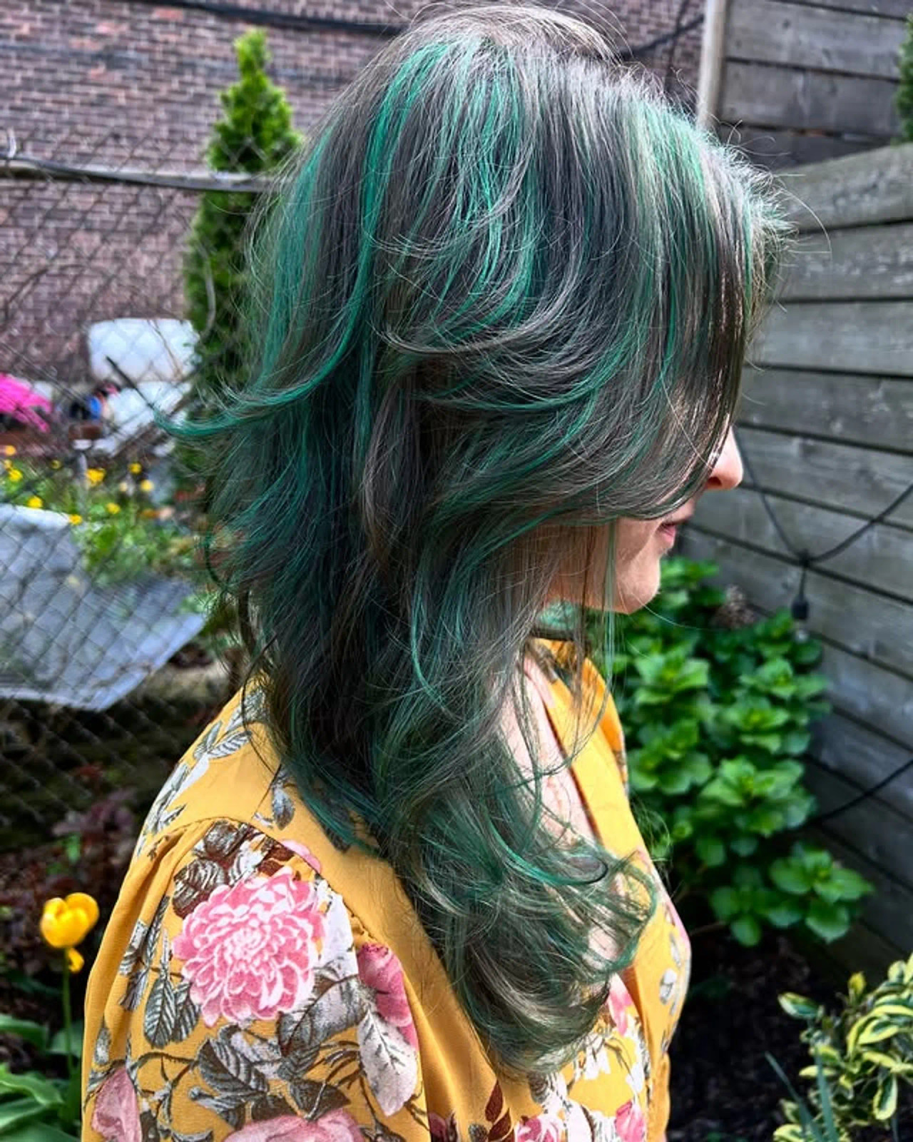 Teal Streaks in Layered Shag Teal Streaks in Layered Shag — Teal Hair
