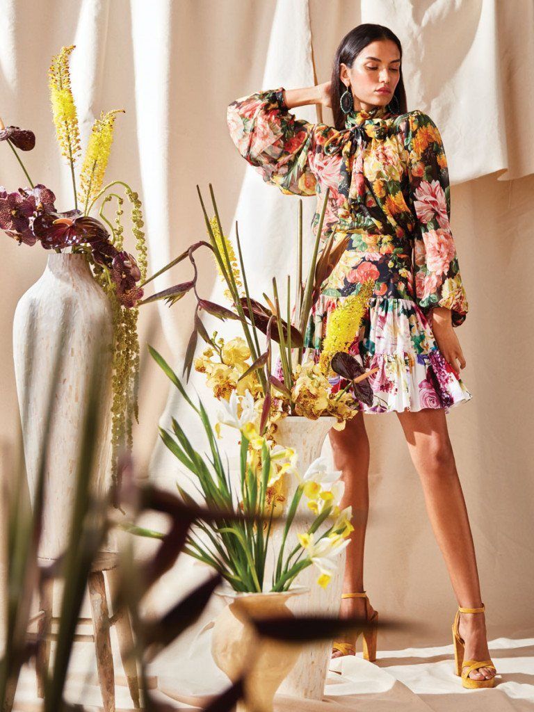 Navy Midi Dress with Sheer Organza Floral Overlay — Floral Dresses