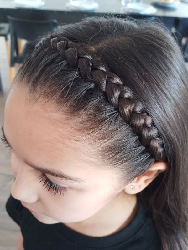 Braided Headband on Shoulder-Length Hair — Kids Braids
