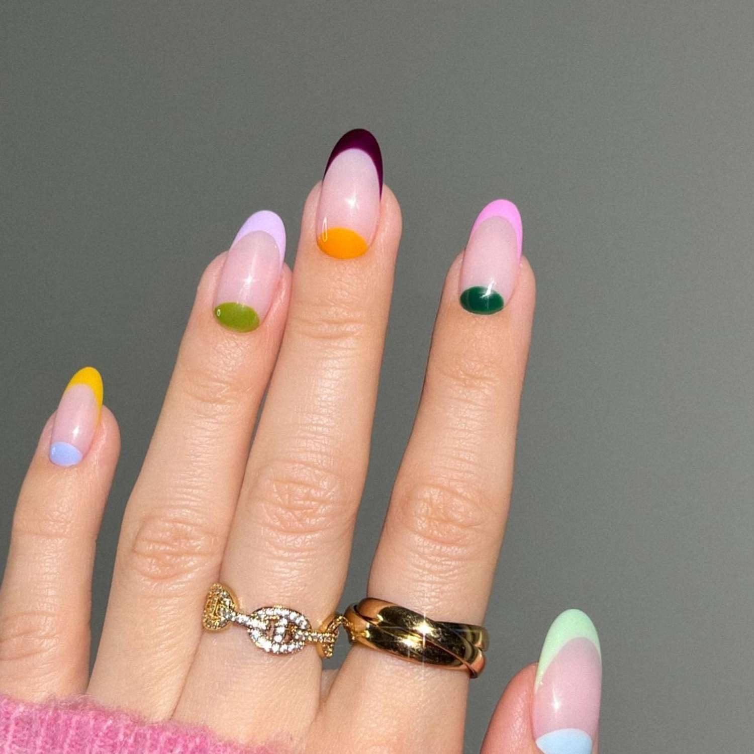 Color Block French Tip Long Almond Nails Color Block French Tip Long Almond Nails — Skittle Nails