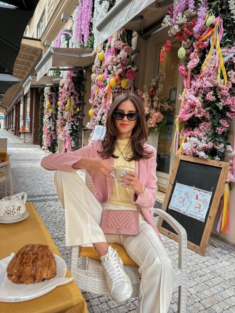 Pastel Power Play: Pink Blazer with Casual Trousers Pastel Power Play: Pink Blazer with Casual Trousers — Florence Outfits