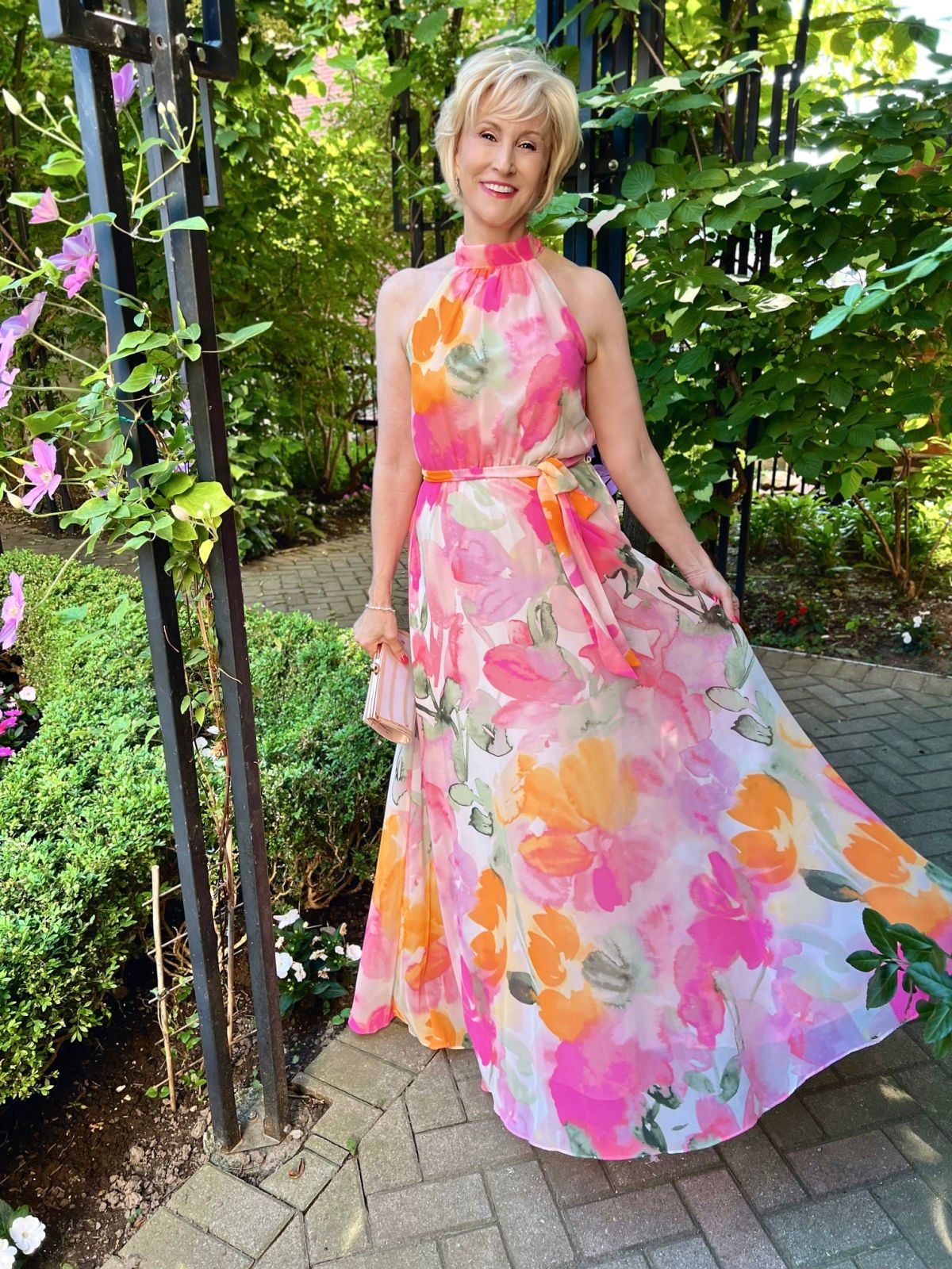 Vibrant Floral Halter Neck Maxi Dress — Garden Party Outfits