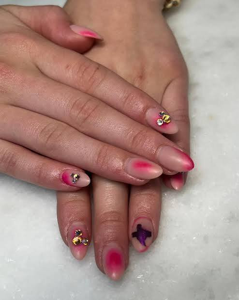 Nude Pink Ombre Stiletto with Rhinestones Nude Pink Ombre Stiletto with Rhinestones — Cheer Mom Nails