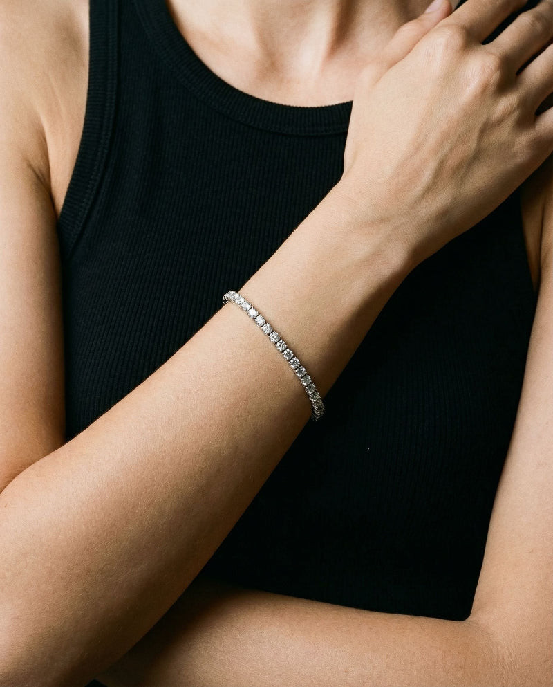 Minimalist Sparkle: Silver Tennis Bracelet with Black Tank Minimalist Sparkle: Silver Tennis Bracelet with Black Tank — Tennis Bracelets