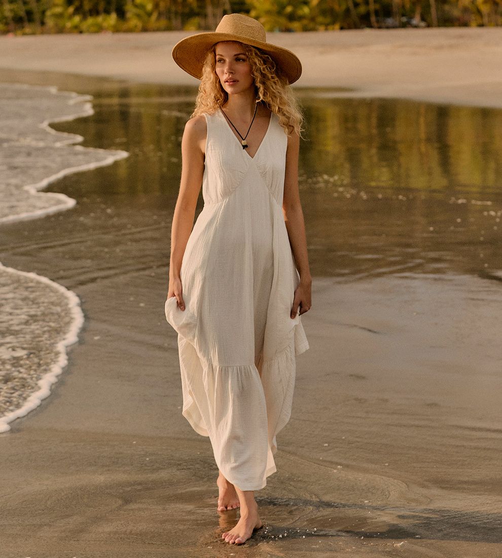 Off-White Linen Maxi Dress with Tiered Skirt Off-White Linen Maxi Dress with Tiered Skirt — Beach Dresses