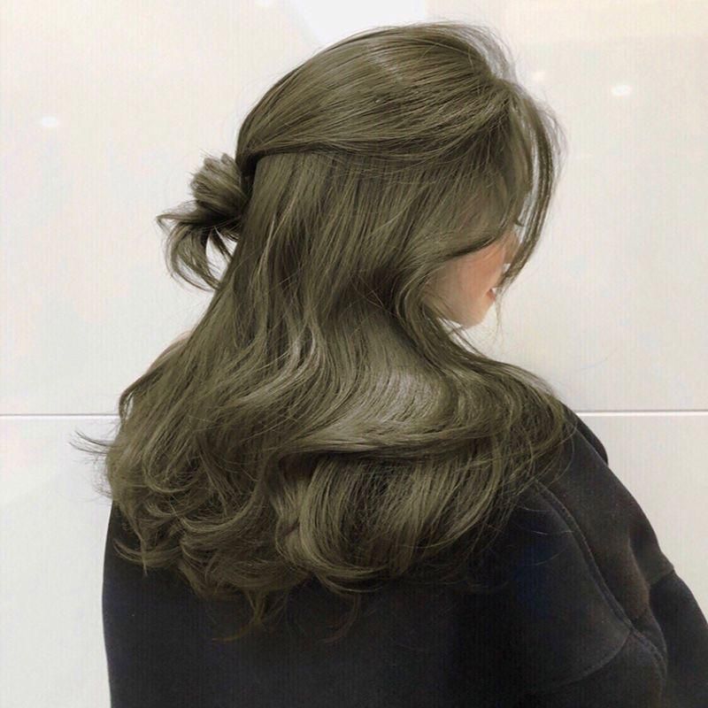 Muted Olive Green Half-Up Style Muted Olive Green Half-Up Style — Olive Green Hair