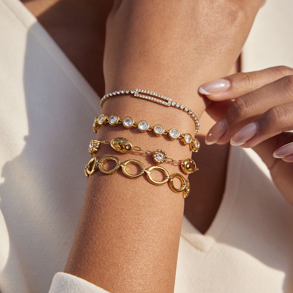 Sparkling Gold Bracelet Stack with Mixed Designs — Gold Jewelry Stack