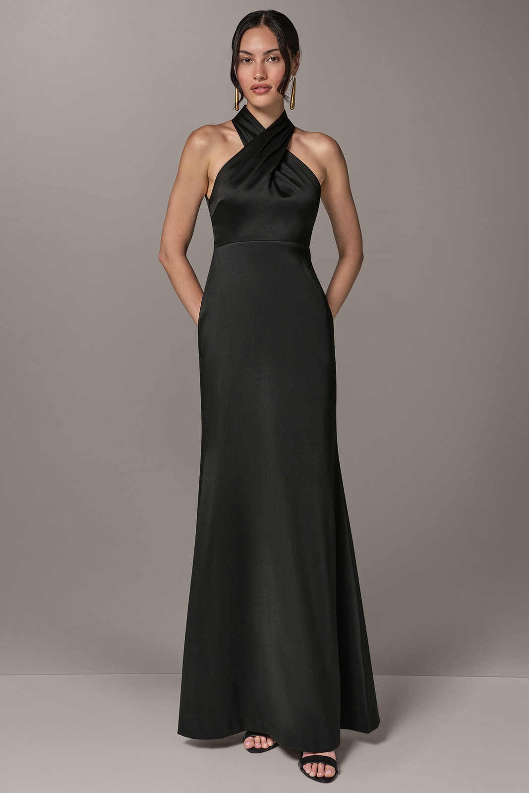 Halter Neck Satin Gown with Twisted Detail — Black Tie Dresses