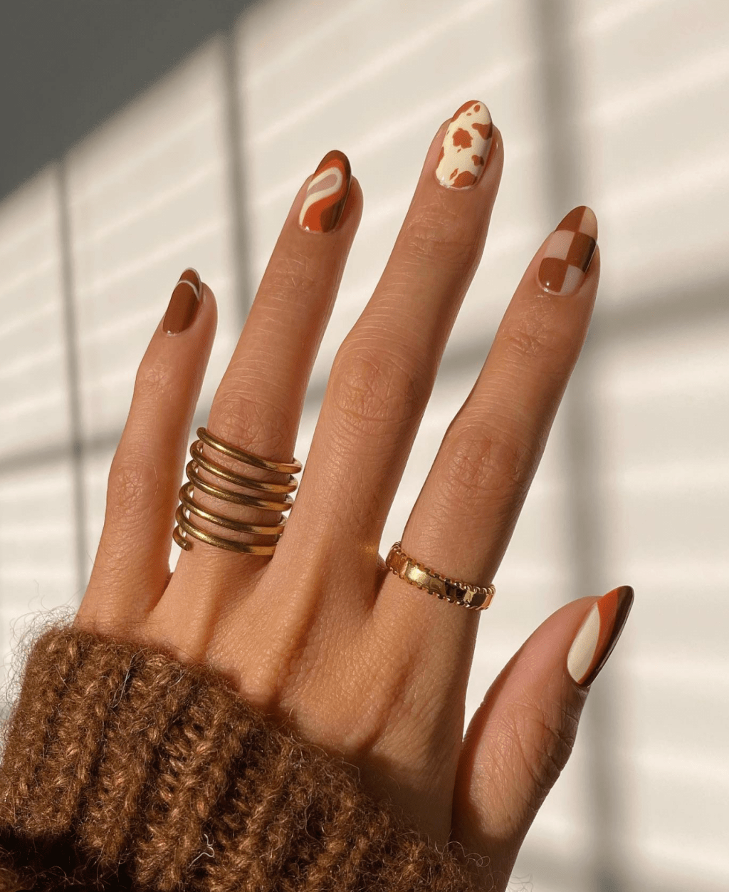 Medium Oval Swirls, Cow Print, and Checkered — Western Nails