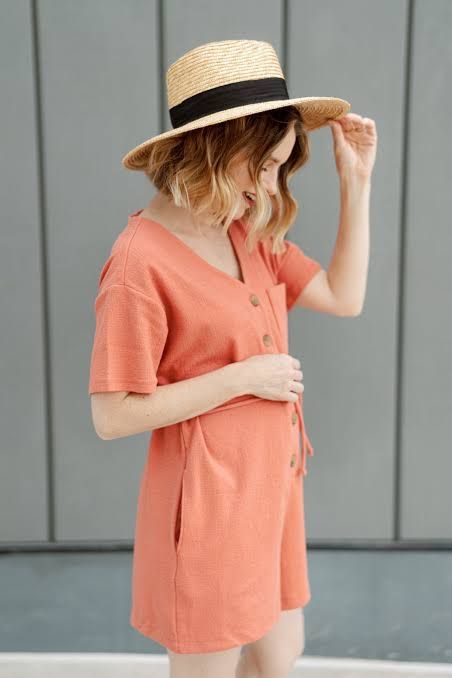 Sunny Day Style: Coral Knit Romper with Straw Hat — Rompers