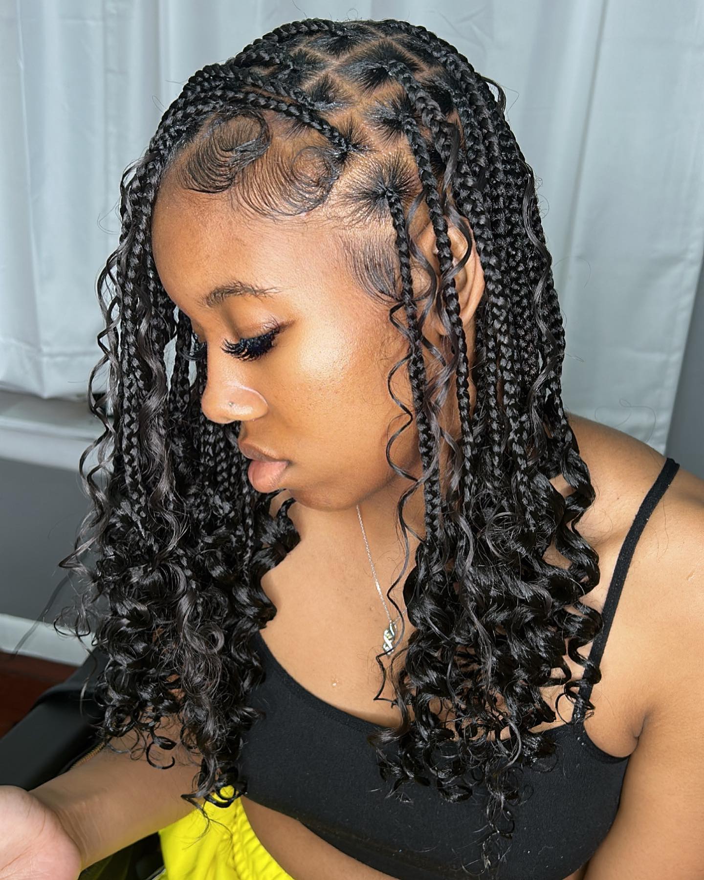 Shoulder-Length Black Box Braids with Defined Curls — Braids with Curls