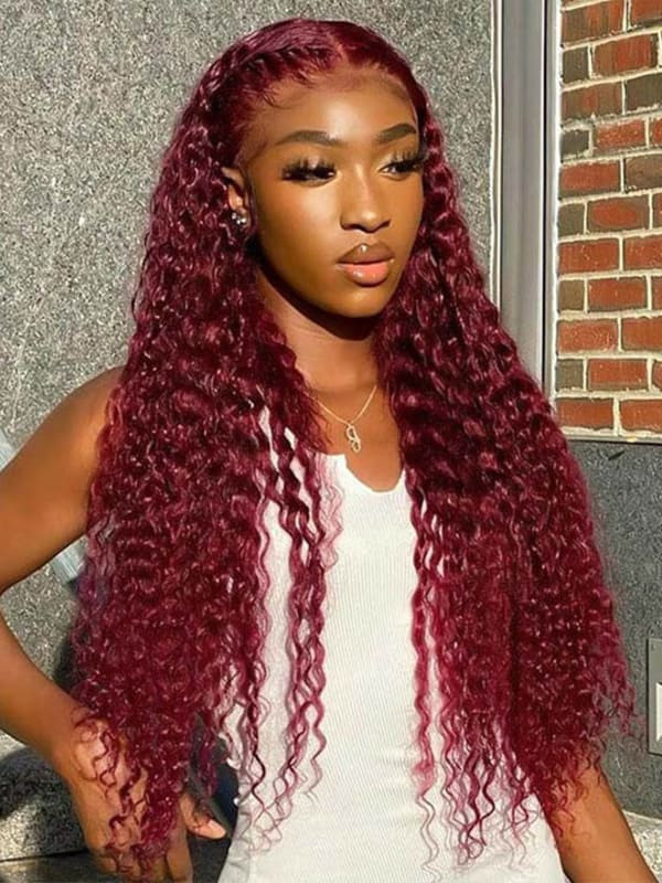 Burgundy Deep Wave Mid-Back — Colored Wig Styles