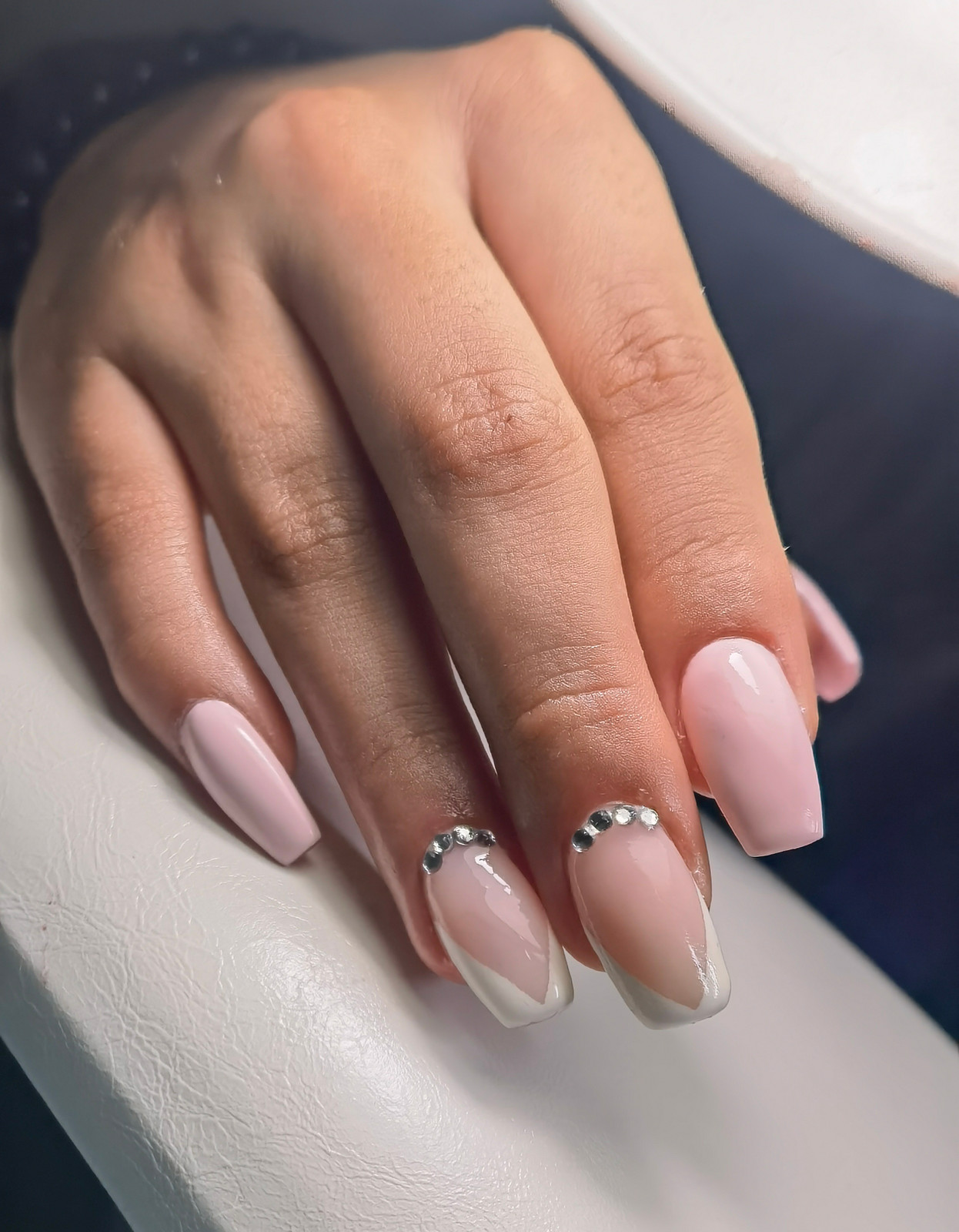 Long Square Rhinestone French Overlay Nails Long Square Rhinestone French Overlay Nails