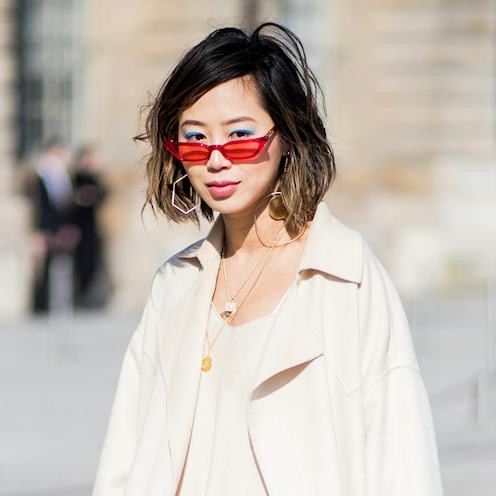 Small Red Angular Sunglasses With Cream Coat Small Red Angular Sunglasses With Cream Coat — Sunglasses for Square Face
